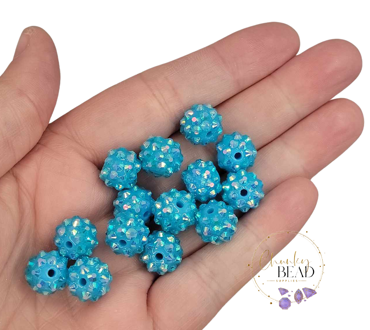 12mm "Aqua Blue" Rhinestone Acrylic Beads