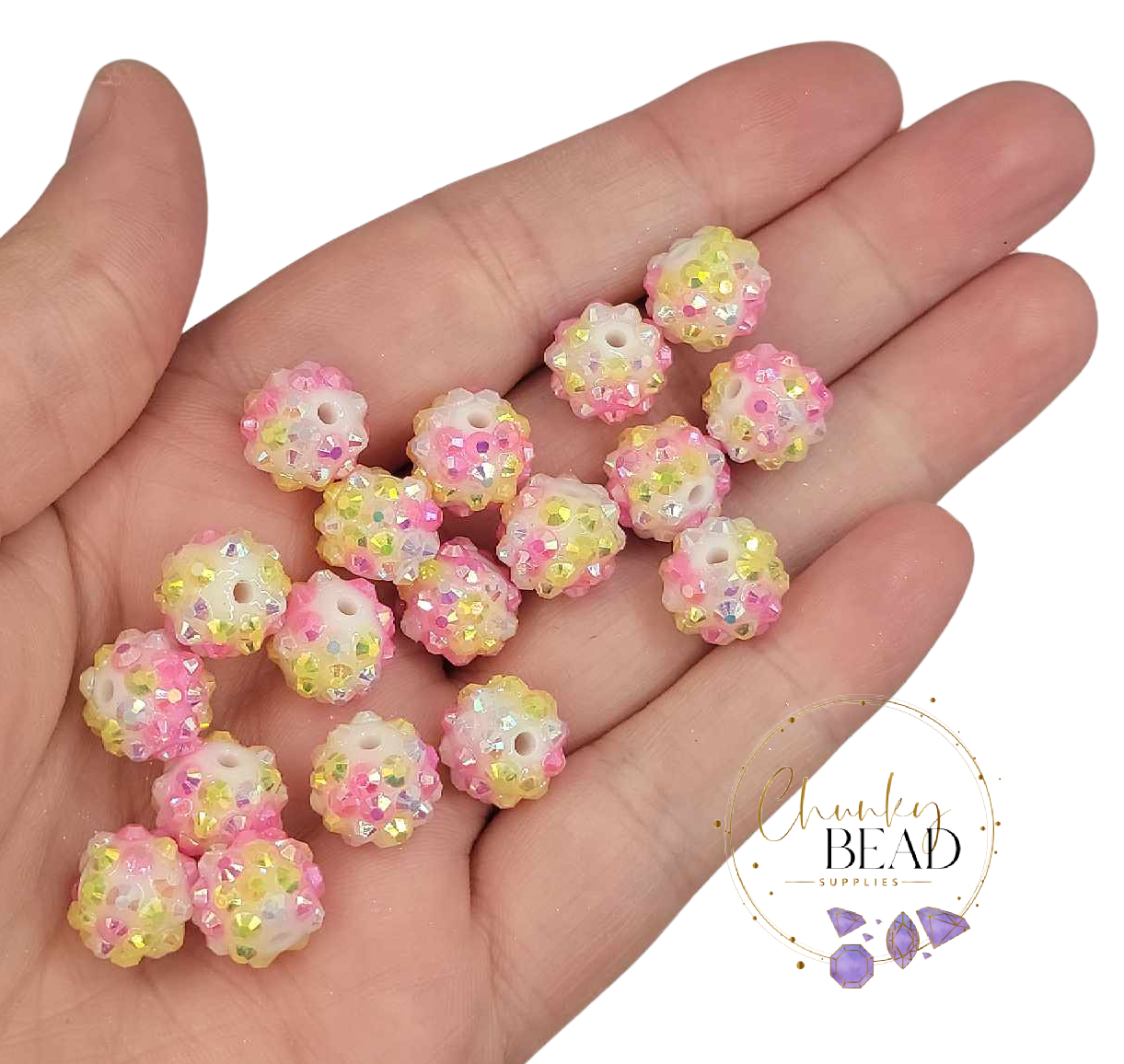 12mm "Pink Lemonade" Confetti Rhinestone Acrylic Beads