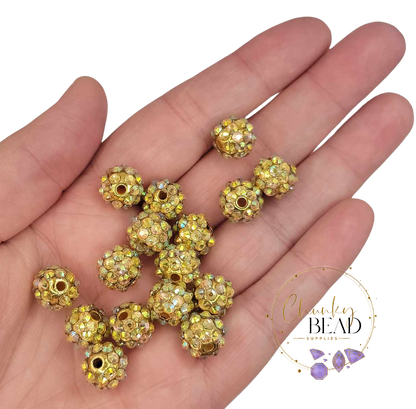 12mm "Gold" Rhinestone Acrylic Beads