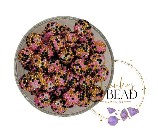 20mm "Pink/Black/Gold" Confetti Rhinestone Acrylic Beads