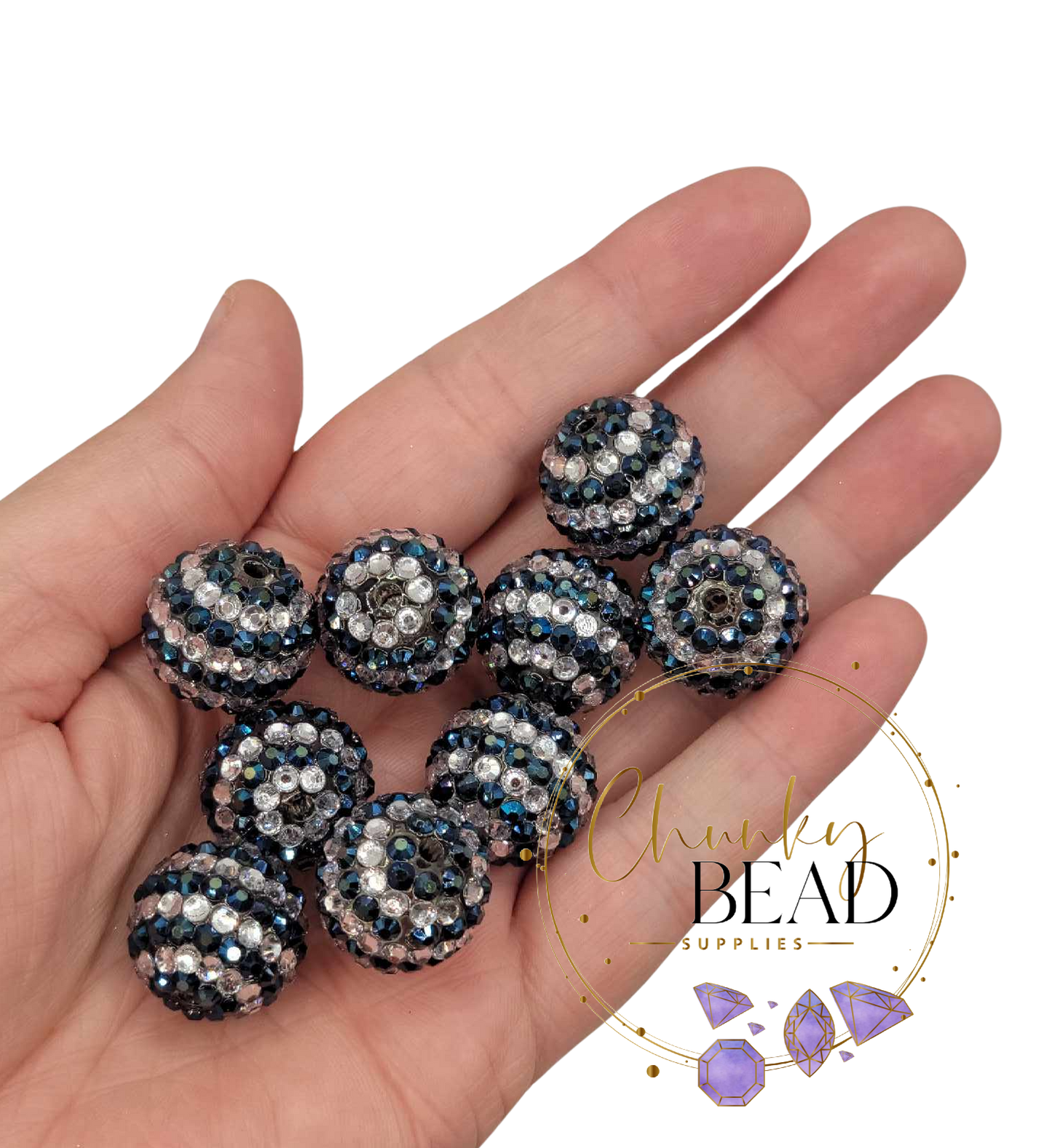 20mm "Navy Blue and Clear" Rhinestone Acrylic Beads