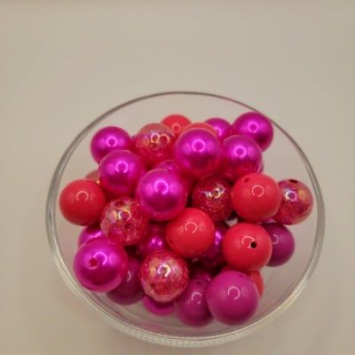 20mm “Hot Pink and Rose Pink” Acrylic Bulk Chunky Bubblegum Bead Mix