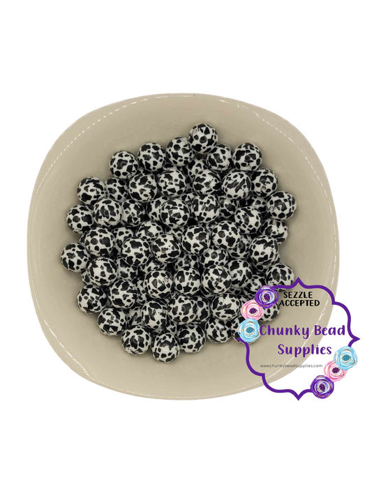 Grosses perles Bubblegum imprimées « Vache noire » de 20 mm
