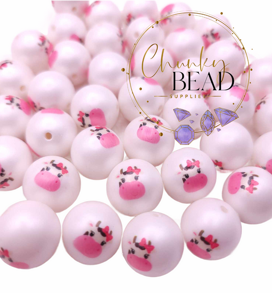 20mm “Pink Cow” Custom Double Print Acrylic Beads