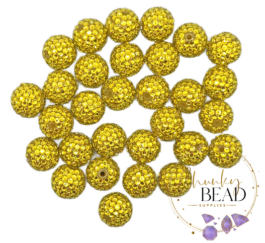 20mm “Yellow Gold” Foil Rhinestone Acrylic Beads