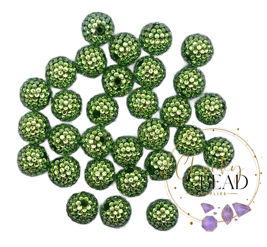 20mm “Lime Green” Foil Rhinestone Acrylic Beads