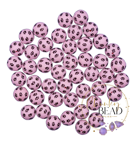 20mm “Pink Paw Print” Whole Printed Acrylic Beads