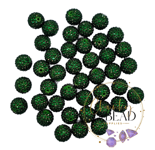 20mm "Dark Green" Foil Rhinestone Acrylic Beads
