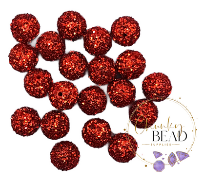 20mm “Red” Sequin Glitter Rhinestone Acrylic Beads