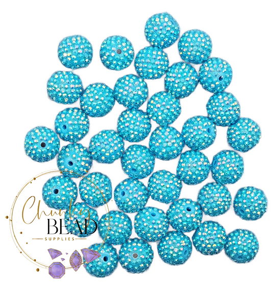 20mm “Aqua Blue” Resin Rhinestone Acrylic Beads
