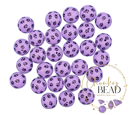 20mm “Light Purple Paw Print” Whole Printed Acrylic Beads