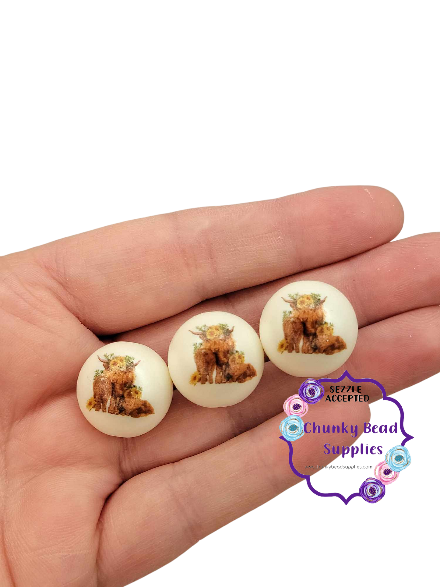 Perles acryliques imprimées personnalisées « Highland Cow Trio » de 20 mm