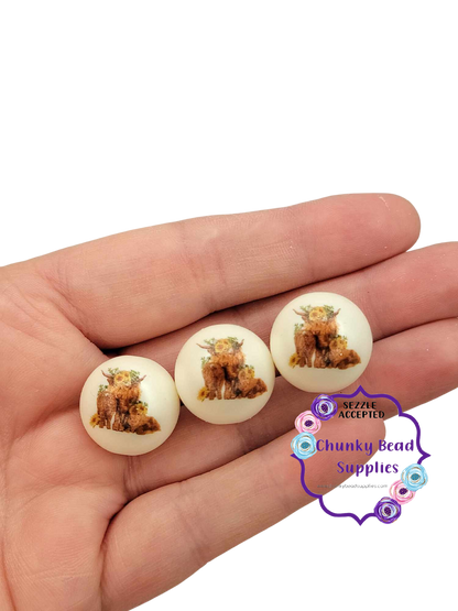 20mm "Highland Cow Trio" Custom Printed Acrylic Beads