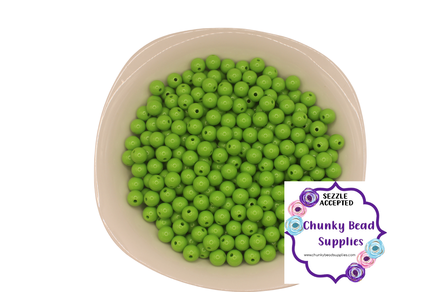12mm “Lime Green” Solid Acrylic Beads, CBS Chunky Bead Supplies, Gumball Beads, Chunky Bubblegum Beads