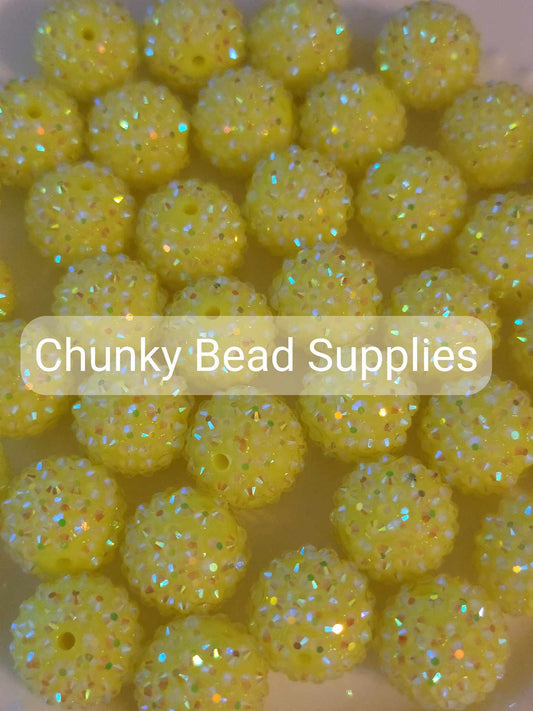 20mm "Yellow" Neon Rhinestone Acrylic Beads