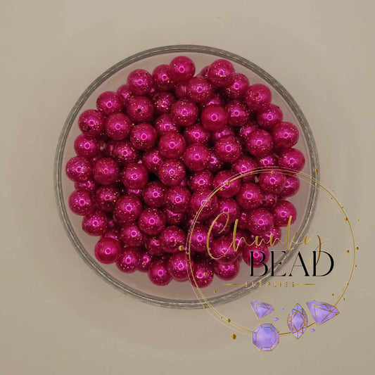 12mm “Hot Pink” Glitter Pearl Acrylic Beads