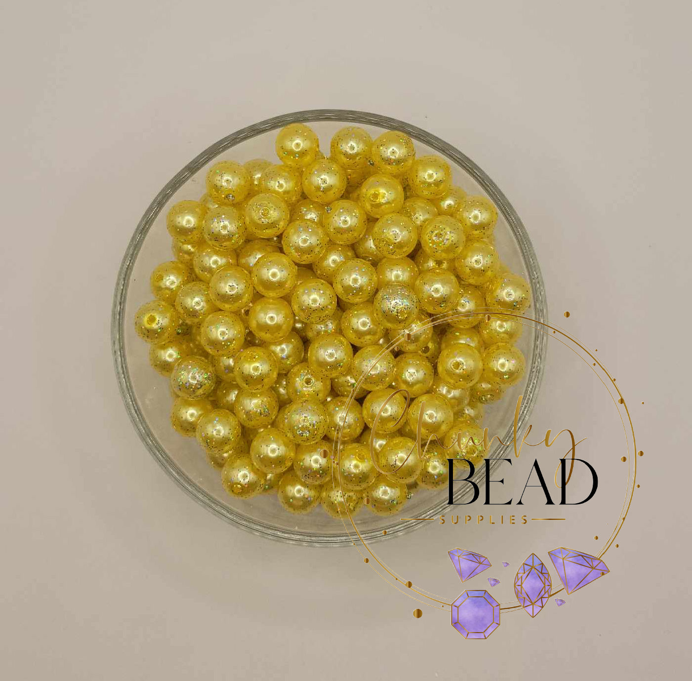 12mm “Yellow” Glitter Pearl Acrylic Beads