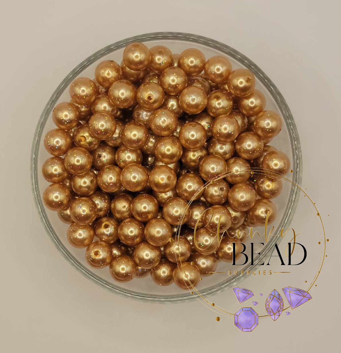 12mm “Champagne” Glitter Pearl Acrylic Beads