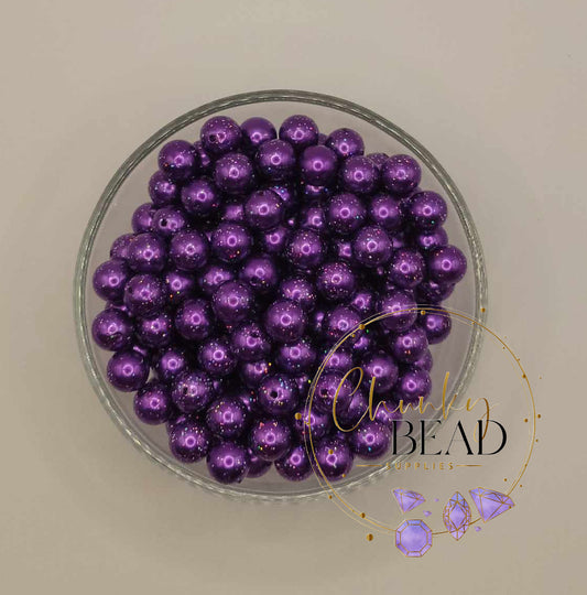 12mm “Dark Purple” Glitter Pearl Acrylic Beads