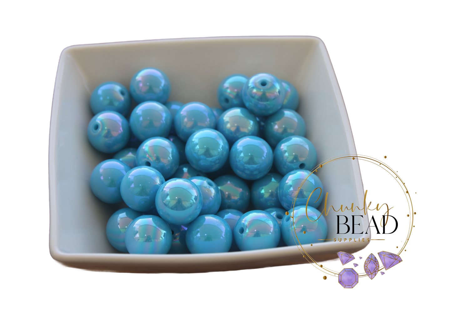 20mm “Aqua Blue” AB Solid Shiny Bubblegum Acrylic Beads