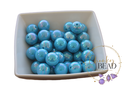 20mm “Aqua Blue” AB Solid Shiny Bubblegum Acrylic Beads