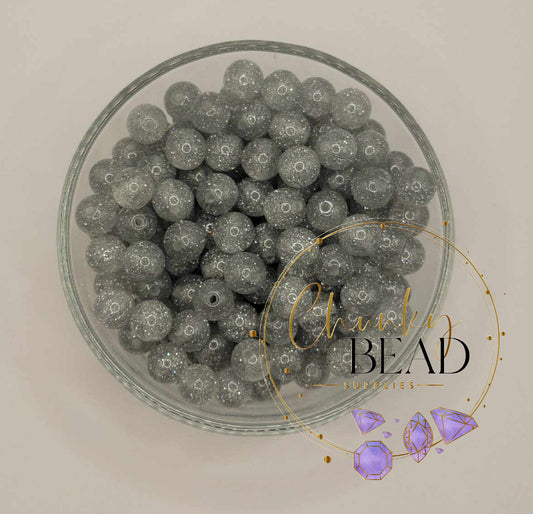 12mm “Silver” Acrylic Super Glitter Beads