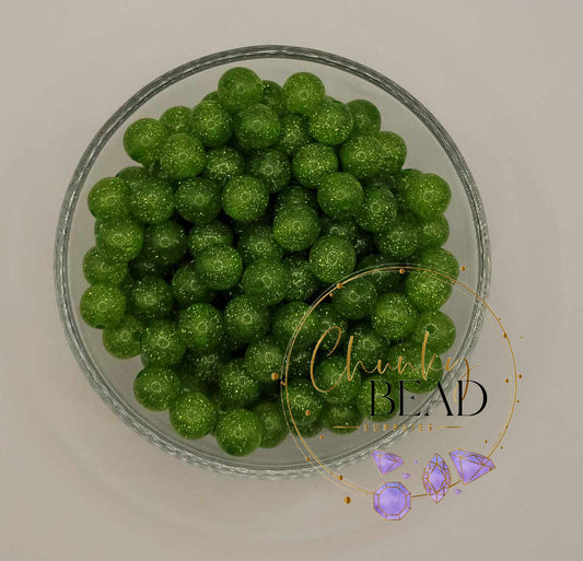 12mm “Green” Acrylic Super Glitter Beads