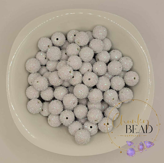 20mm "White" Sequin Glitter Rhinestone Acrylic Beads