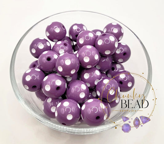 20mm Purple Polka Dot Beads