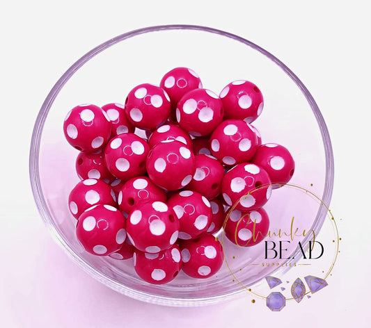 20mm “Hot Pink” Polka Dot Acrylic Beads