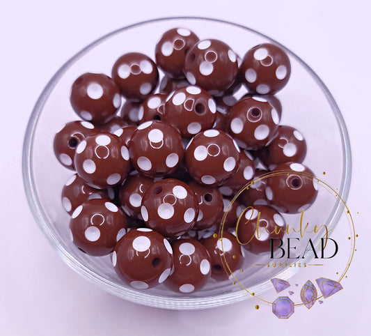 20mm Brown Polka Dot Beads