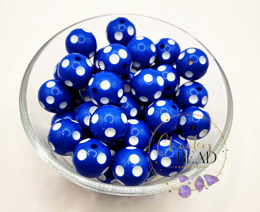 20mm Royal Blue Polka Dot Beads