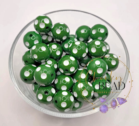 20mm Green Polka Dot Beads