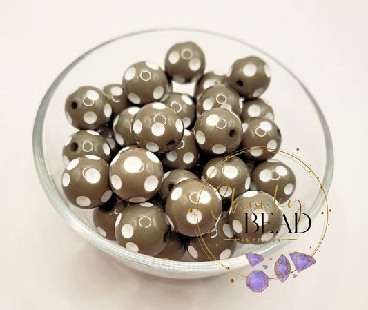 Perles à pois gris 20 mm en acrylique