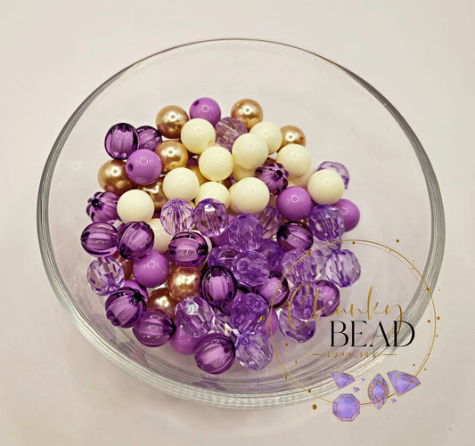 12mm 100 Acrylic Bead Mix Purples, Champagne, and Ivory