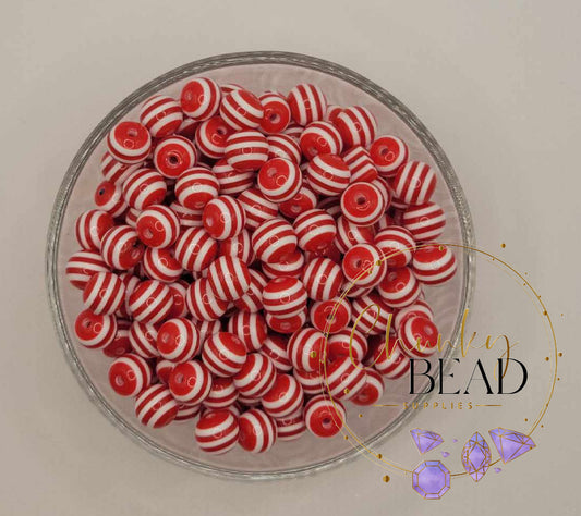 Perles acryliques à rayures rouges de 12 mm