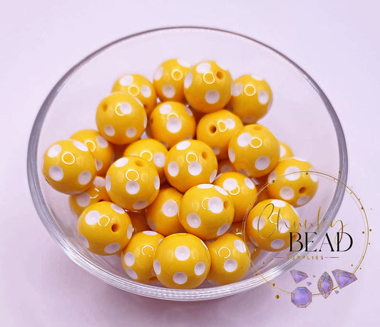 20mm Yellow Polka Dot Beads