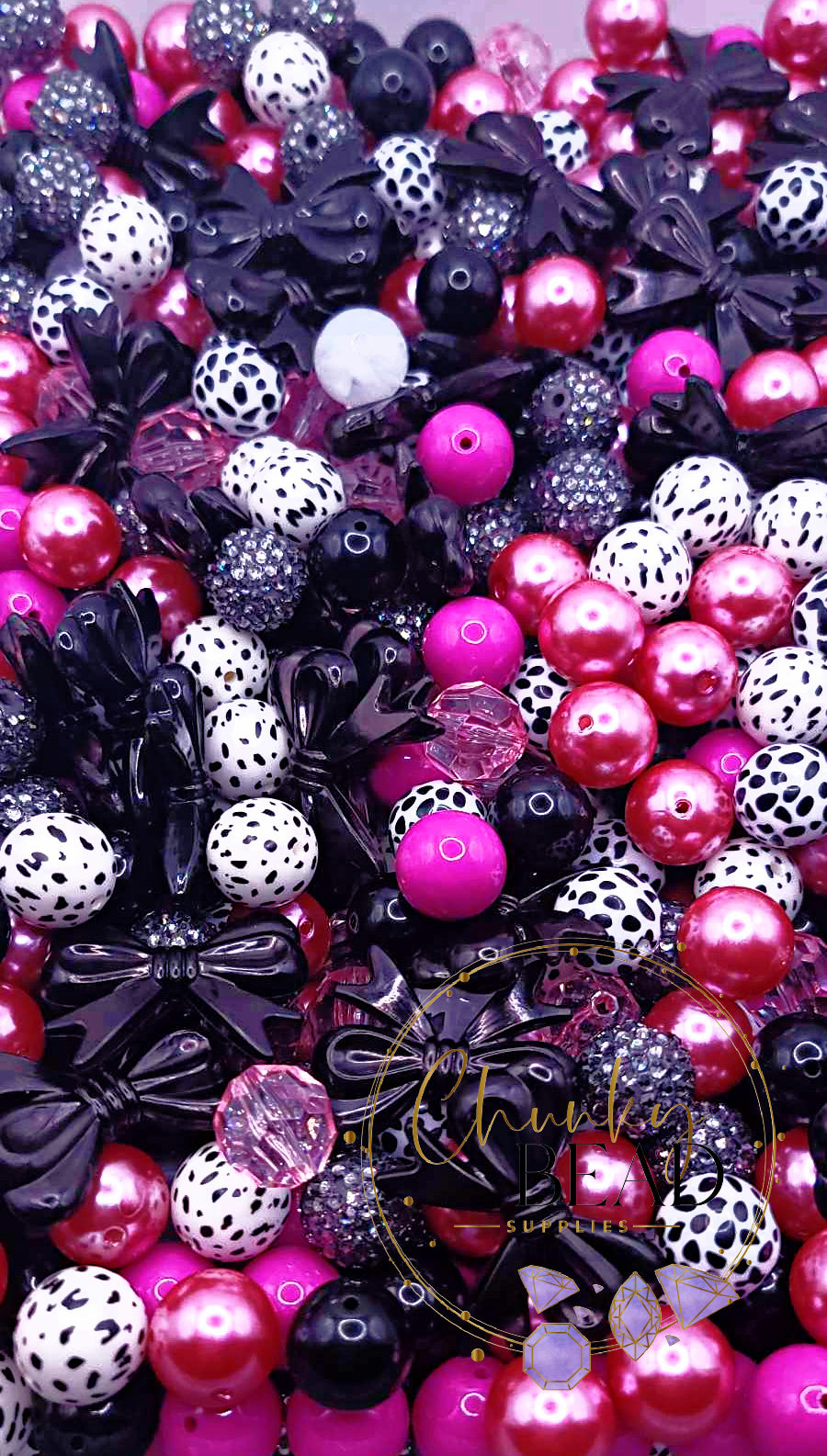 20mm “Black and Hot Pink” Acrylic Bulk Chunky Bubblegum Bead Mix