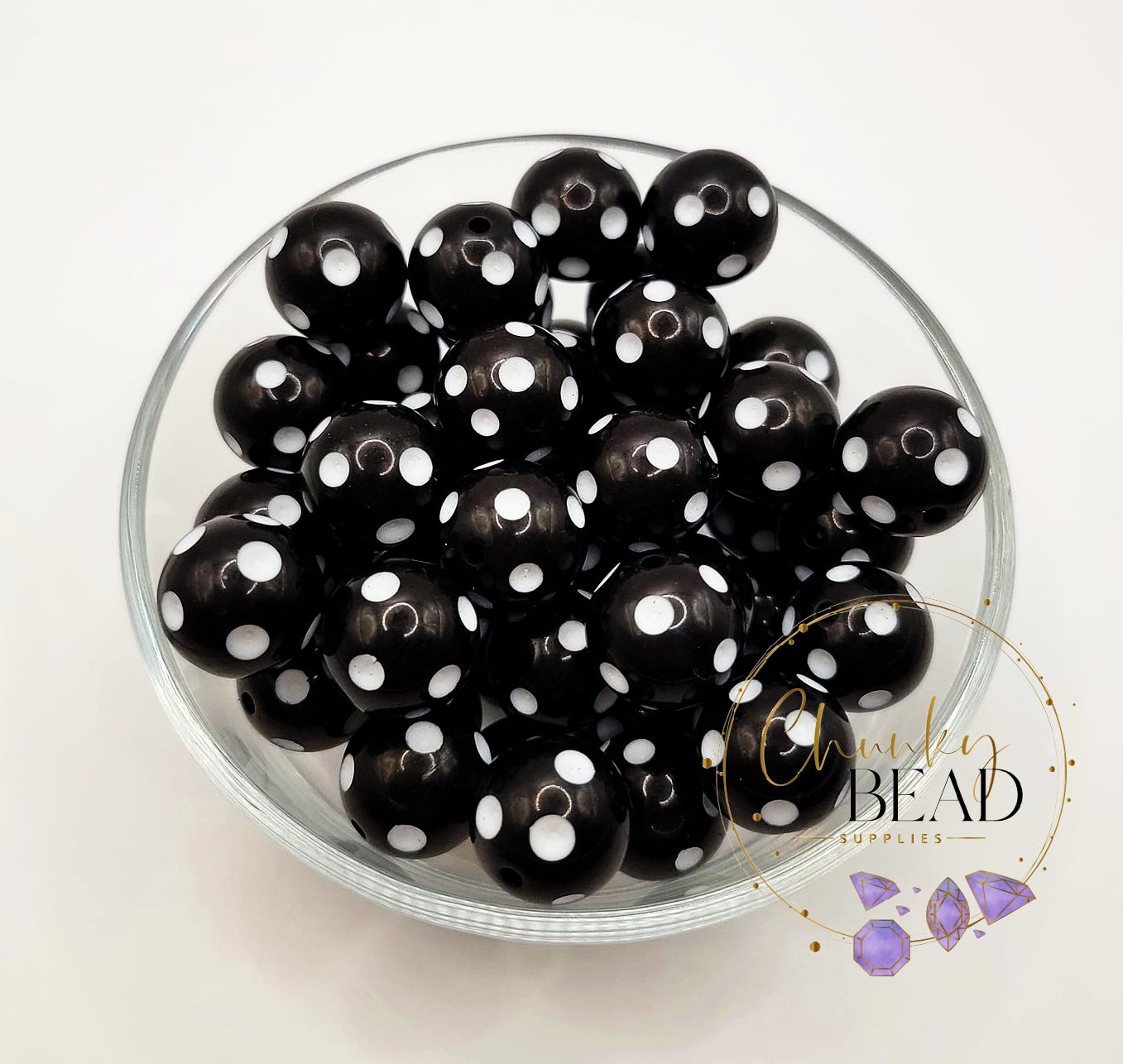 20mm Black Polka Dot Beads