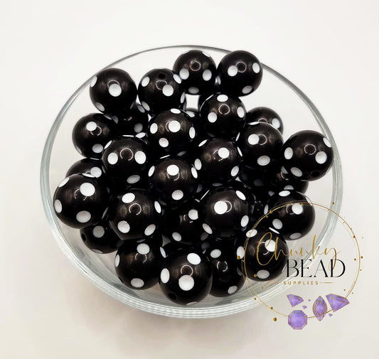 20mm Black Polka Dot Beads