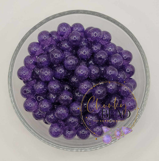 12mm “Dark Purple” Acrylic Super Glitter Beads