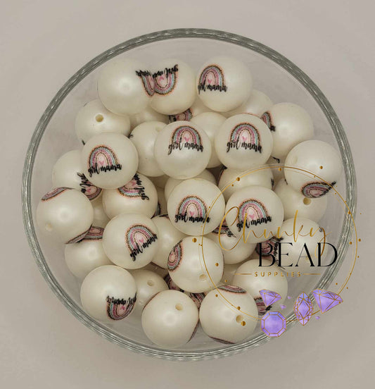 Perles imprimées Girl Mama de 20 mm