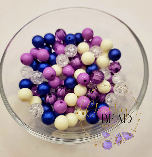 12mm 100 Bead Mix Blue, Purple, and Ivory