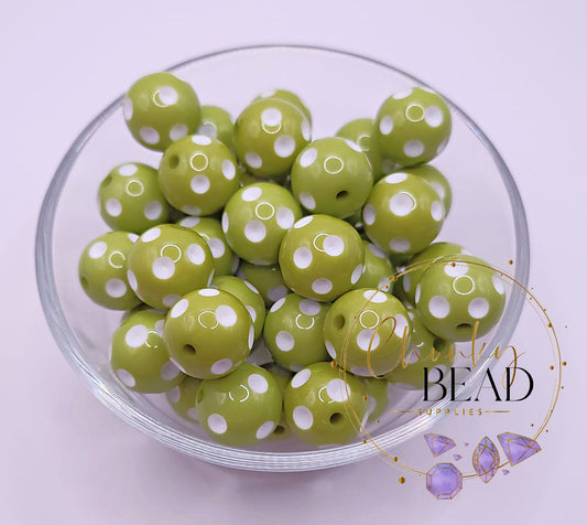 Perles à pois vert lime de 20 mm