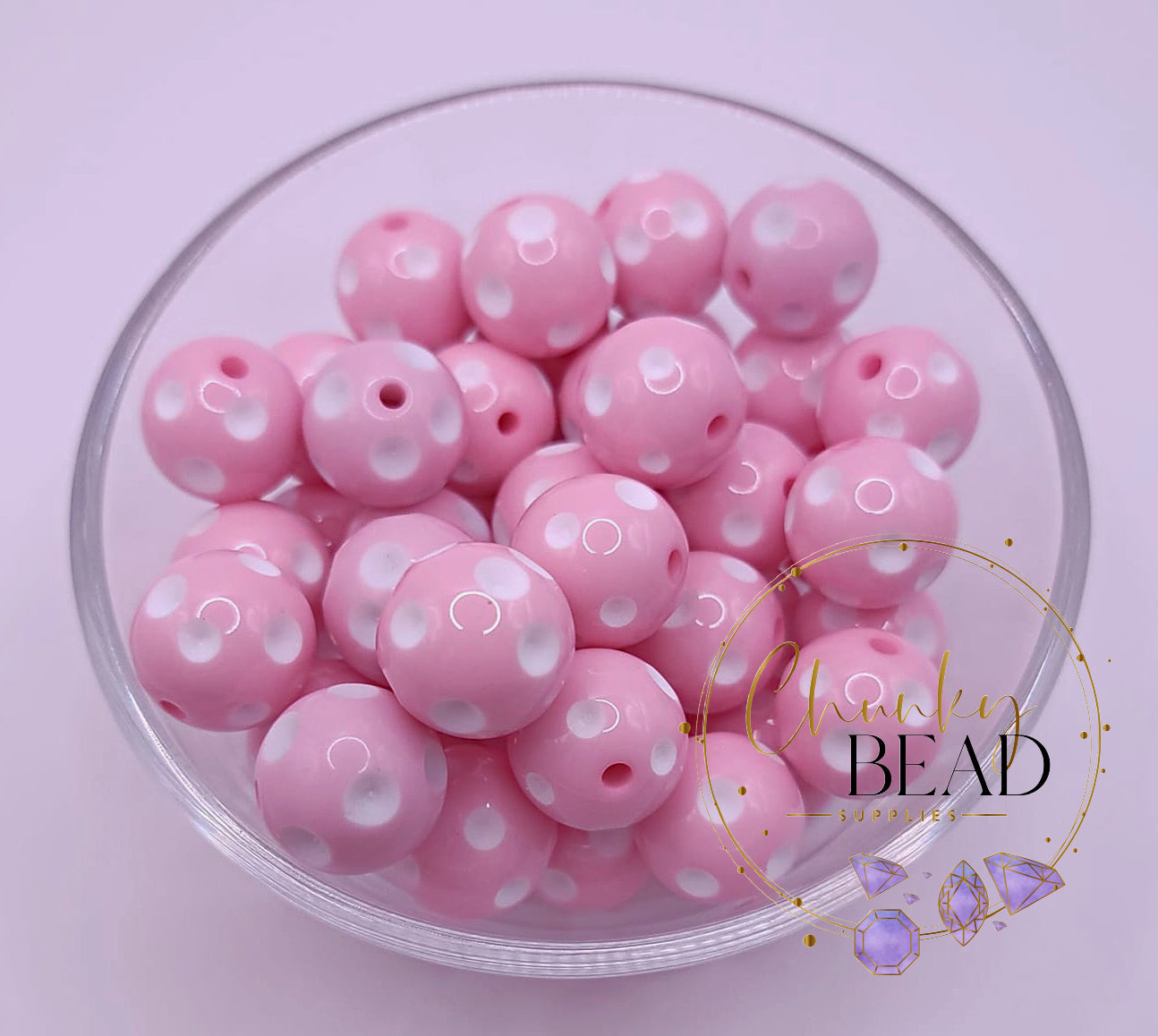 Perles à pois roses de 20 mm