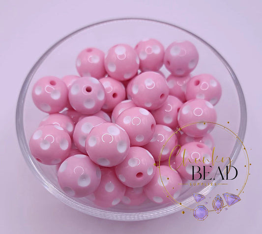 20mm Pink Polka Dot Beads
