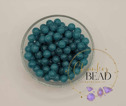 12mm “Teal Blue” Acrylic Super Glitter Beads