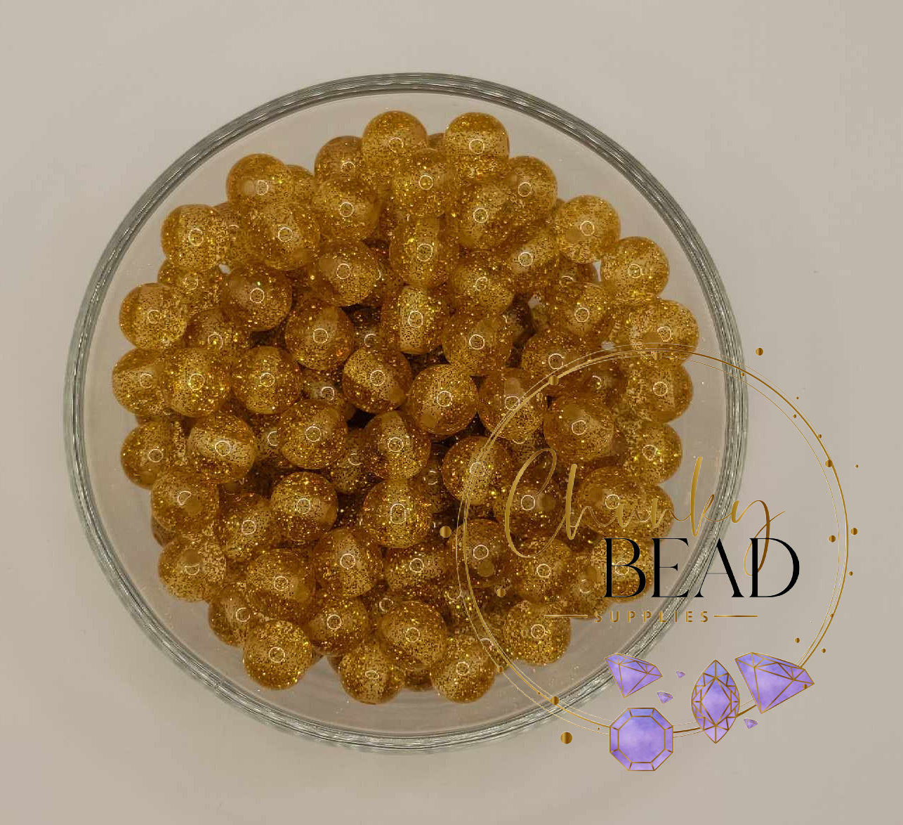 12mm “Gold” Acrylic Super Glitter Beads