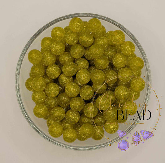 12mm “Yellow Green” Acrylic Super Glitter Beads