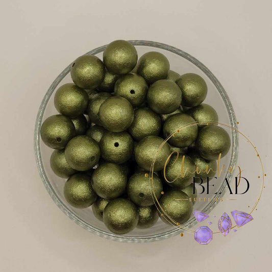 20mm “Olive Green” Wrinkle Acrylic Beads